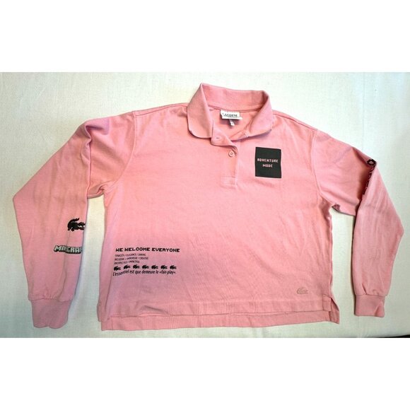 Lacoste Minecraft Collaboration Oversized Fit Pink Polo Shirt Size 34 - Picture 1 of 14